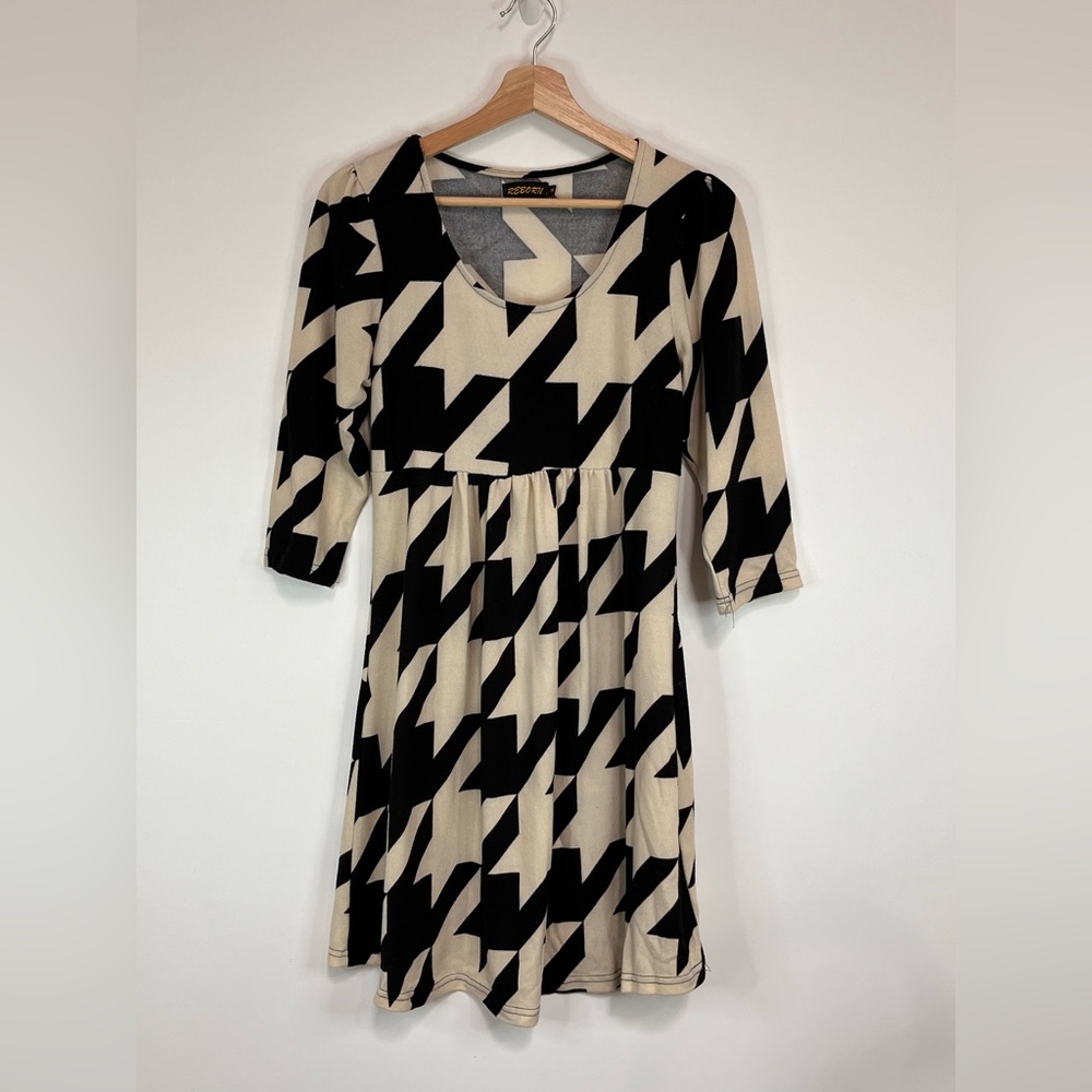 Reborn Black and Cream Midi Dress Size M EUC